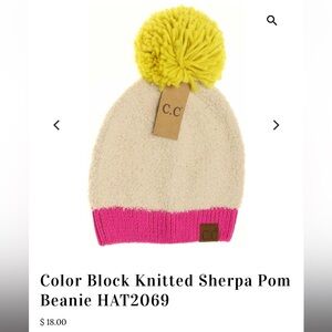 NWT CC Beanie Hat2069 cream pink and yellow